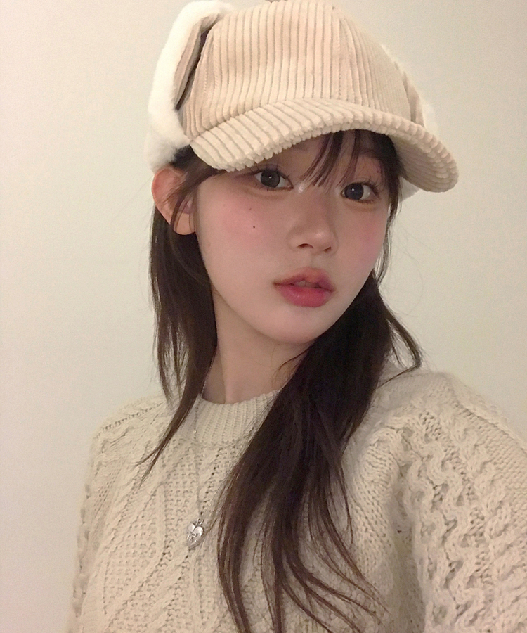 コーデュロイイヤーマフ帽子 LIGHT BEIGE