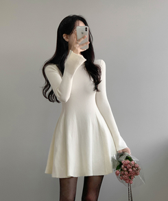 プチハイネックフレアミニワンピース IVORY