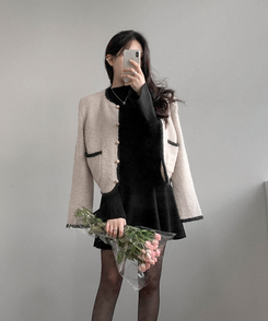 プチハイネックフレアミニワンピース BLACK