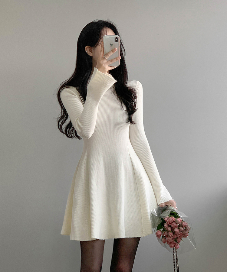 プチハイネックフレアミニワンピース IVORY