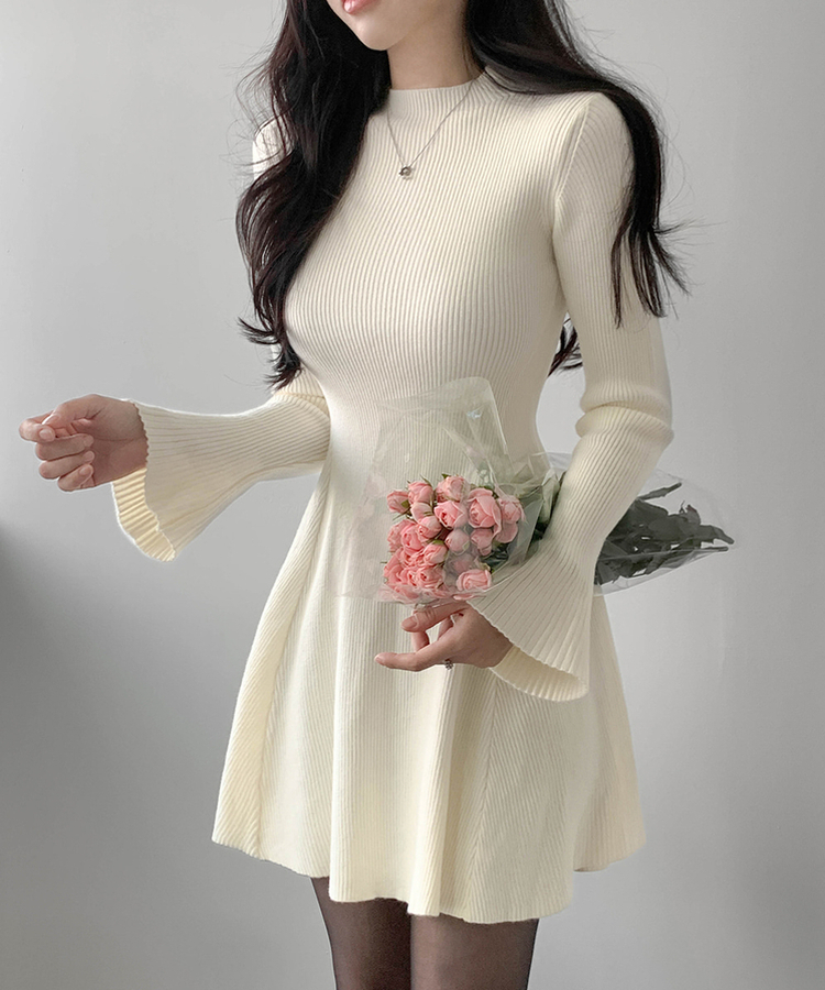 プチハイネックフレアミニワンピース IVORY