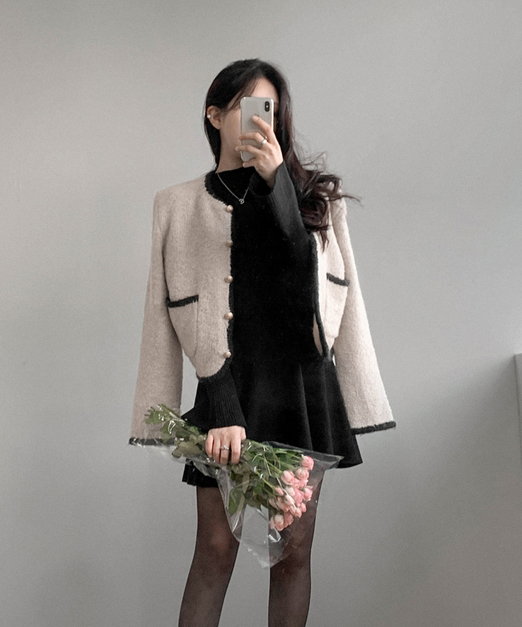 プチハイネックフレアミニワンピース BLACK