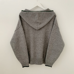 厚手バイカラーニットフードカーディガン