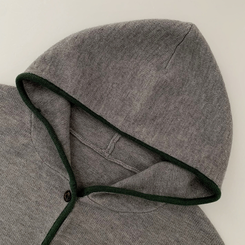 厚手バイカラーニットフードカーディガン