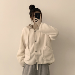 フードストリングウールフリースジャンパー IVORY