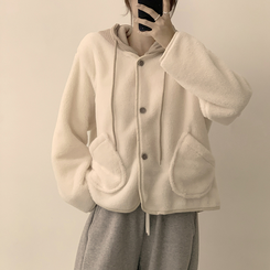 フードストリングウールフリースジャンパー IVORY