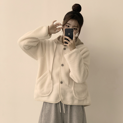 フードストリングウールフリースジャンパー IVORY