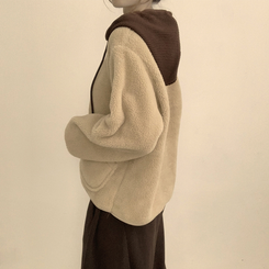 フードストリングウールフリースジャンパー BEIGE