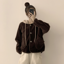 フードストリングウールフリースジャンパー BROWN