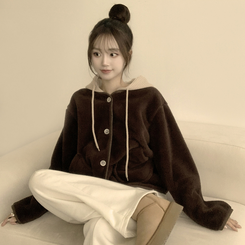 フードストリングウールフリースジャンパー BROWN