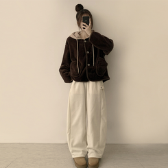 フードストリングウールフリースジャンパー BROWN