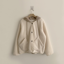 フードストリングウールフリースジャンパー