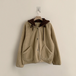 フードストリングウールフリースジャンパー