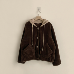 フードストリングウールフリースジャンパー