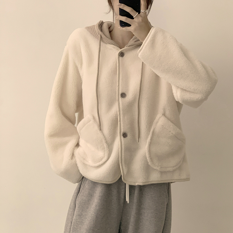 フードストリングウールフリースジャンパー IVORY