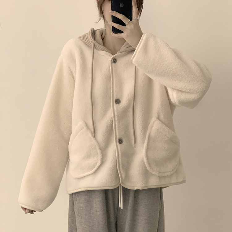 フードストリングウールフリースジャンパー IVORY