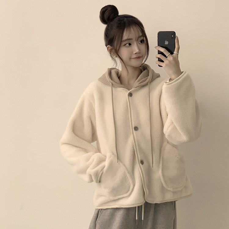 フードストリングウールフリースジャンパー IVORY