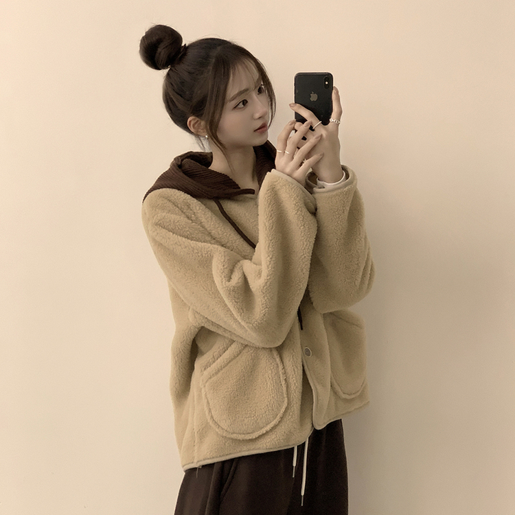 フードストリングウールフリースジャンパー BEIGE