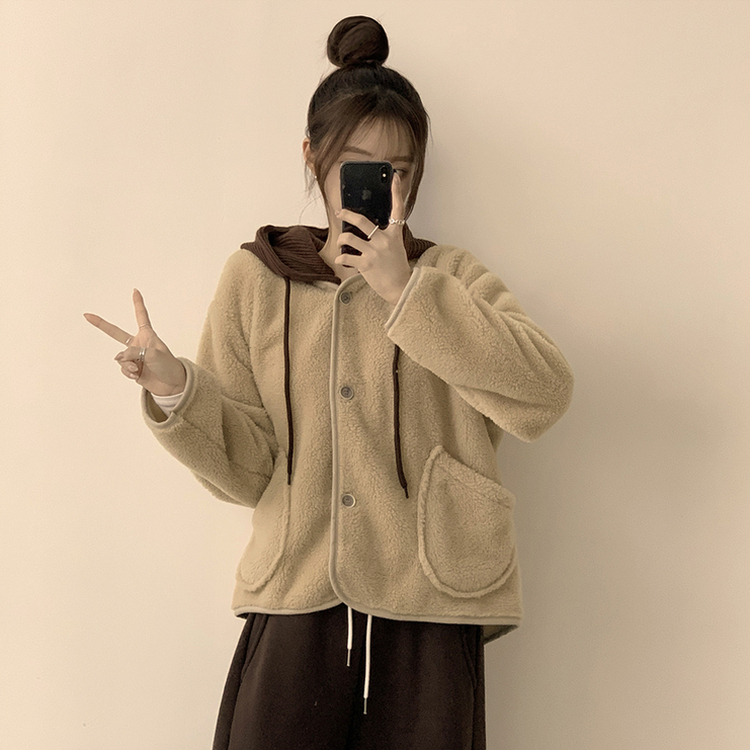 フードストリングウールフリースジャンパー BEIGE