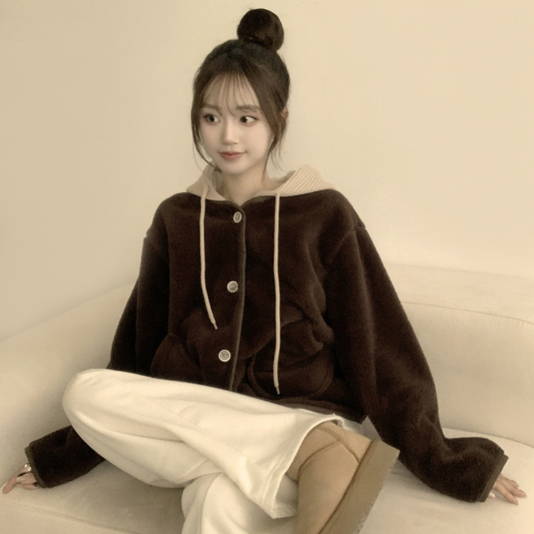 フードストリングウールフリースジャンパー BROWN