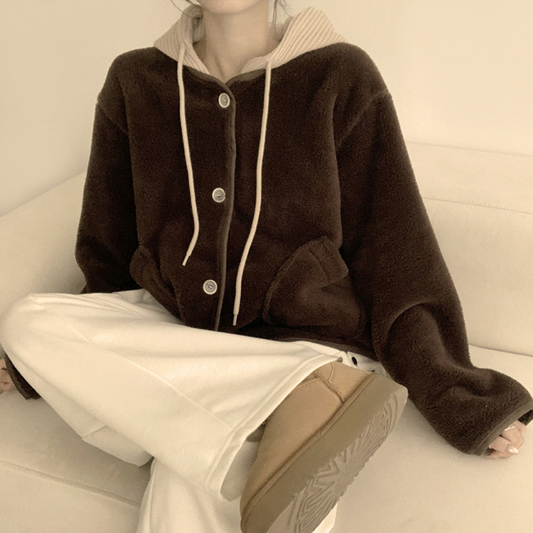 フードストリングウールフリースジャンパー BROWN