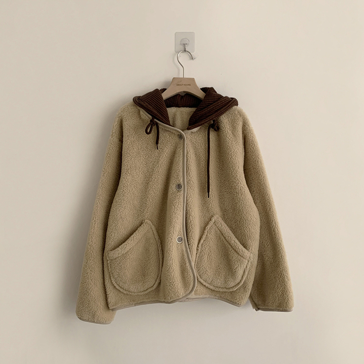 フードストリングウールフリースジャンパー