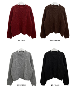 폭신꽈배기라운드세미크롭루즈핏긴팔니트