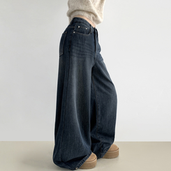 【起毛】スナップバンディングワイドパンツ VINTAGE BLUE