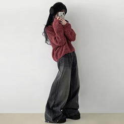 【起毛】スナップバンディングワイドパンツ BLACK