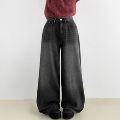 【起毛】スナップバンディングワイドパンツ BLACK