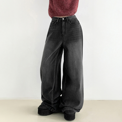 【起毛】スナップバンディングワイドパンツ BLACK