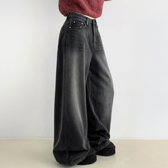 【起毛】スナップバンディングワイドパンツ BLACK