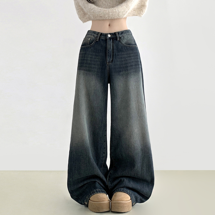 【起毛】スナップバンディングワイドパンツ DEEP DENIM