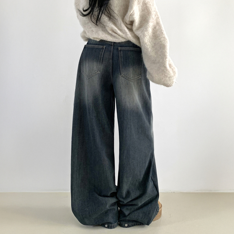 【起毛】スナップバンディングワイドパンツ DEEP DENIM