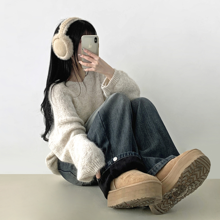 【起毛】スナップバンディングワイドパンツ DEEP DENIM