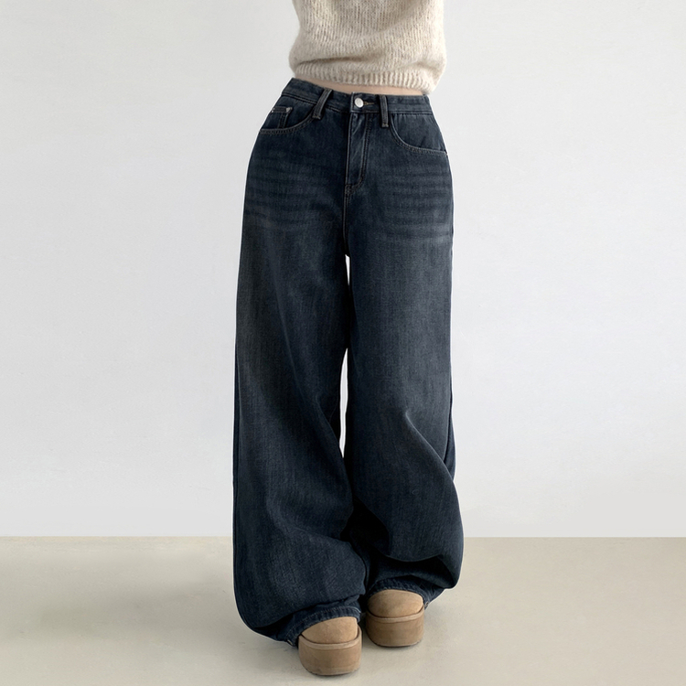 【起毛】スナップバンディングワイドパンツ VINTAGE BLUE