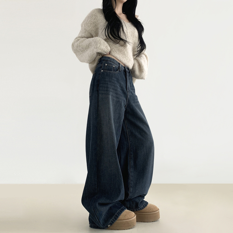 【起毛】スナップバンディングワイドパンツ VINTAGE BLUE