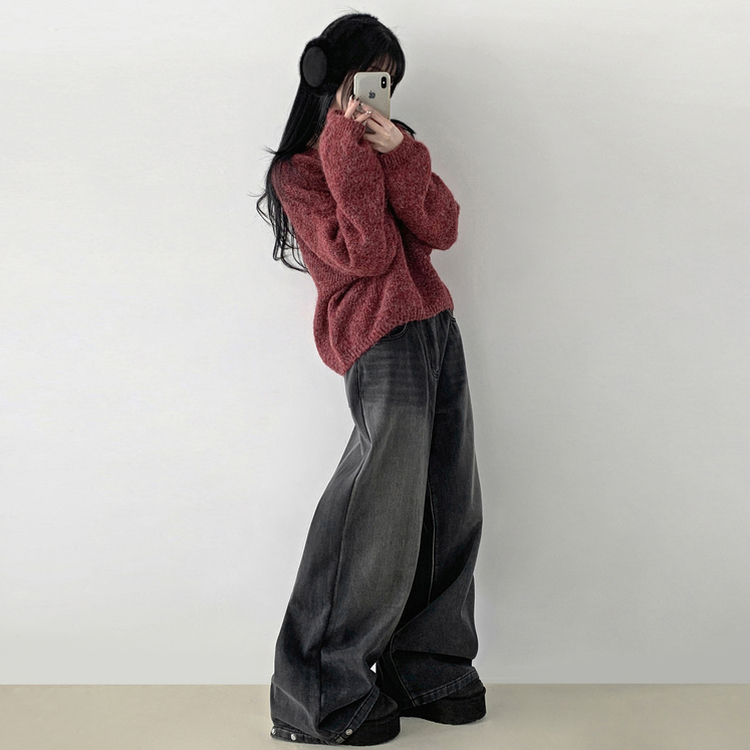 【起毛】スナップバンディングワイドパンツ BLACK