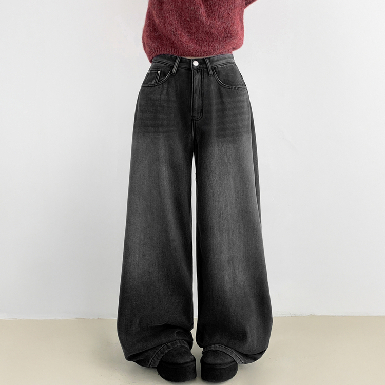 【起毛】スナップバンディングワイドパンツ BLACK