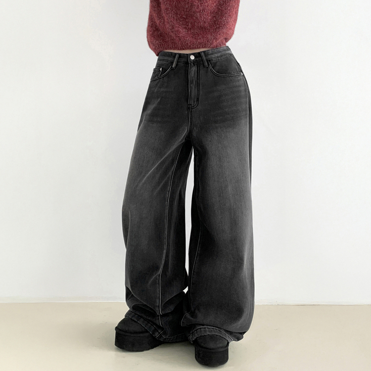 【起毛】スナップバンディングワイドパンツ BLACK