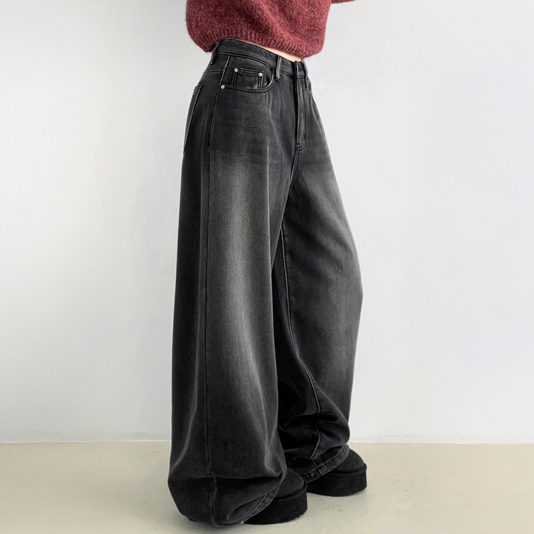 【起毛】スナップバンディングワイドパンツ BLACK