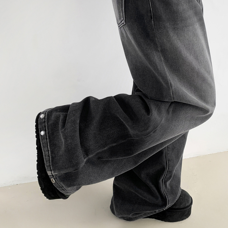 【起毛】スナップバンディングワイドパンツ BLACK