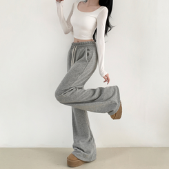 【丈別】【起毛】スリムセミブーツカットトレーニングパンツ GREY