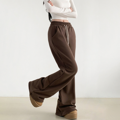 【丈別】【起毛】スリムセミブーツカットトレーニングパンツ BROWN