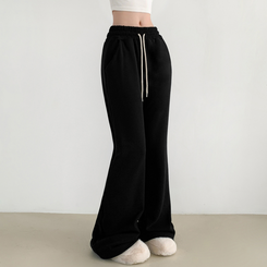 【丈別】【起毛】スリムセミブーツカットトレーニングパンツ BLACK