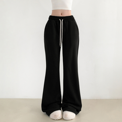 【丈別】【起毛】スリムセミブーツカットトレーニングパンツ BLACK