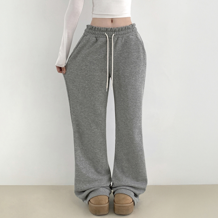 【丈別】【起毛】スリムセミブーツカットトレーニングパンツ GREY