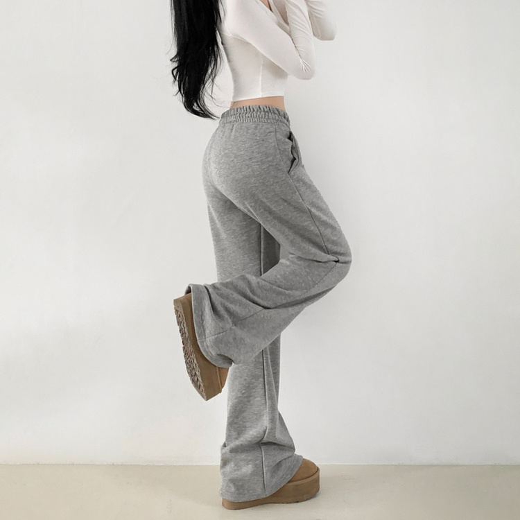 【丈別】【起毛】スリムセミブーツカットトレーニングパンツ GREY