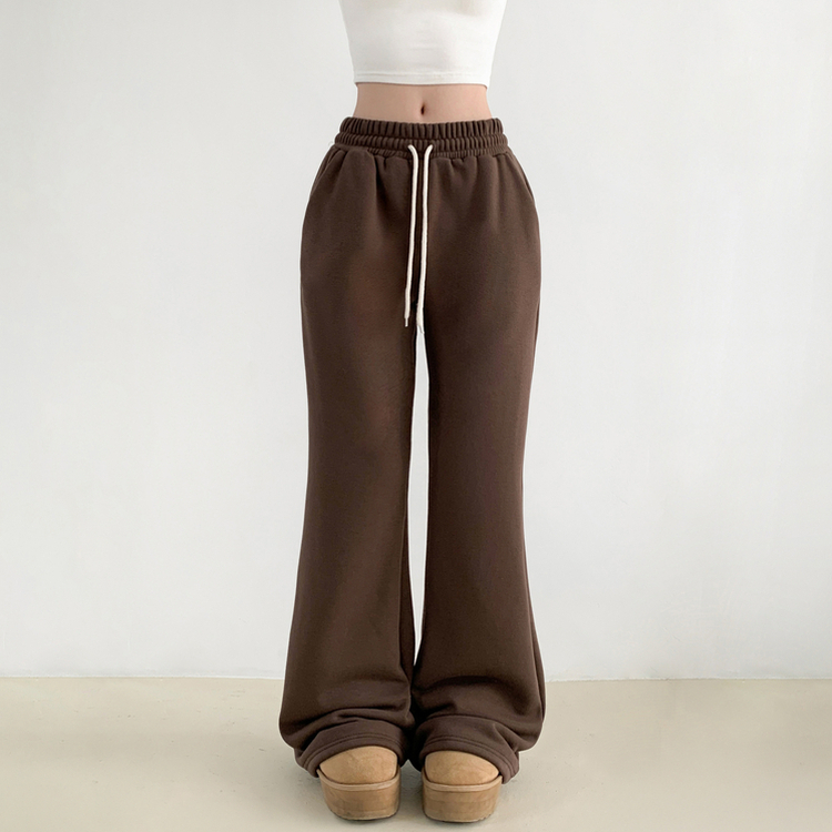 【丈別】【起毛】スリムセミブーツカットトレーニングパンツ BROWN