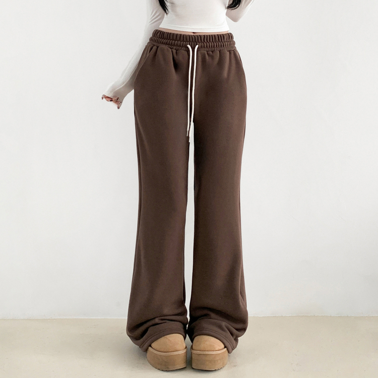 【丈別】【起毛】スリムセミブーツカットトレーニングパンツ BROWN